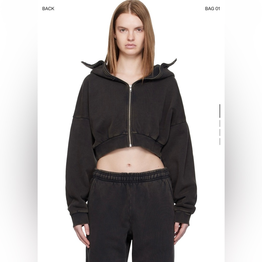 Entire Studios Black Cropped Full Zip Hoodie - Size XL